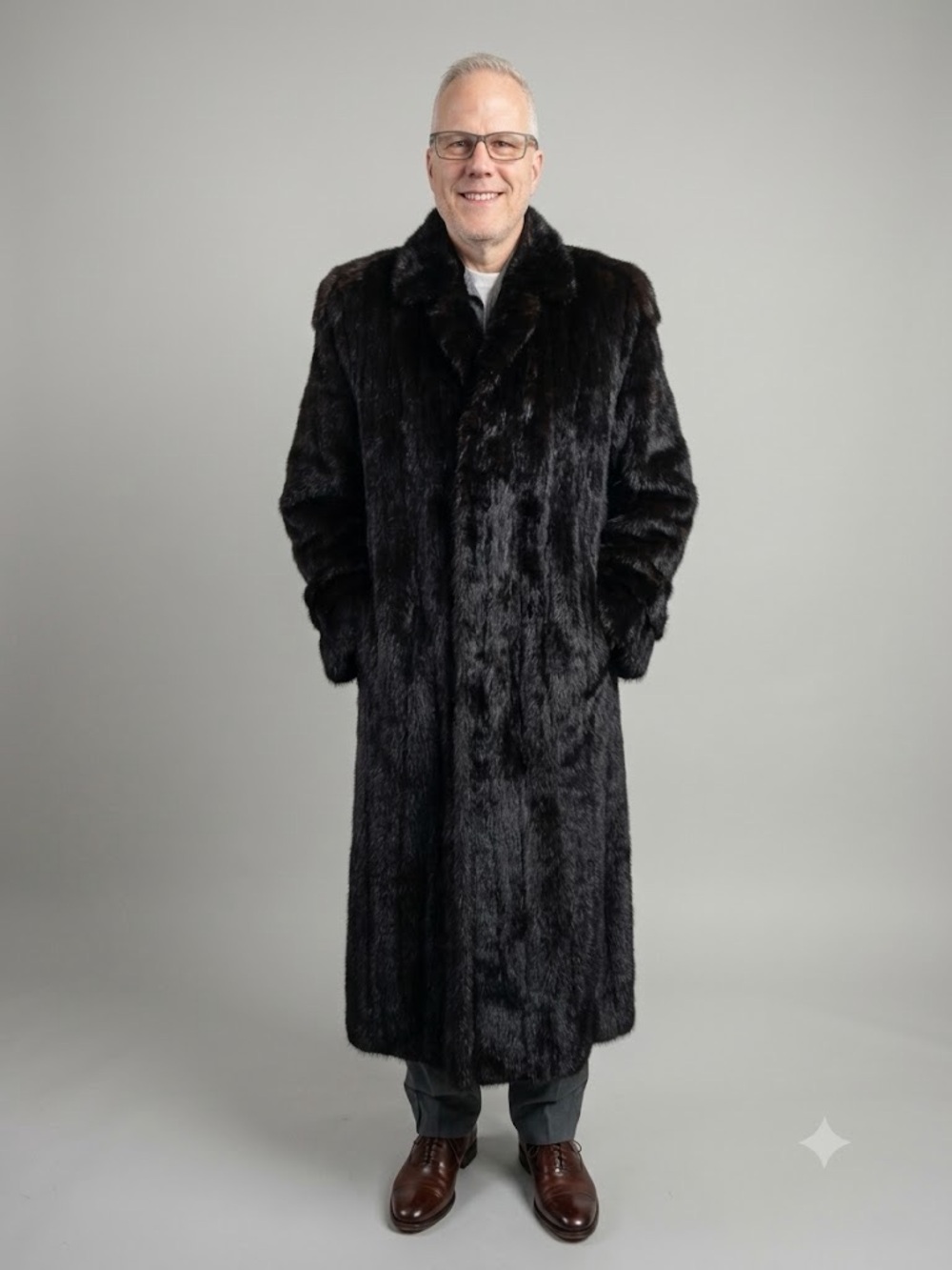 Vintage Men’s XL Chocolate Brown Mink Fur Coat Double Breasted Full Length
